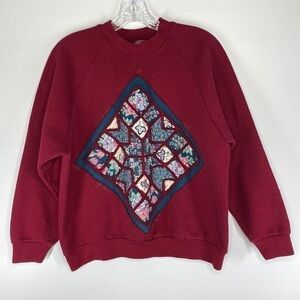 Vintage Fruit Of The Loom Grannycore Burgundy Red Floral Crewneck Sweatshirt L